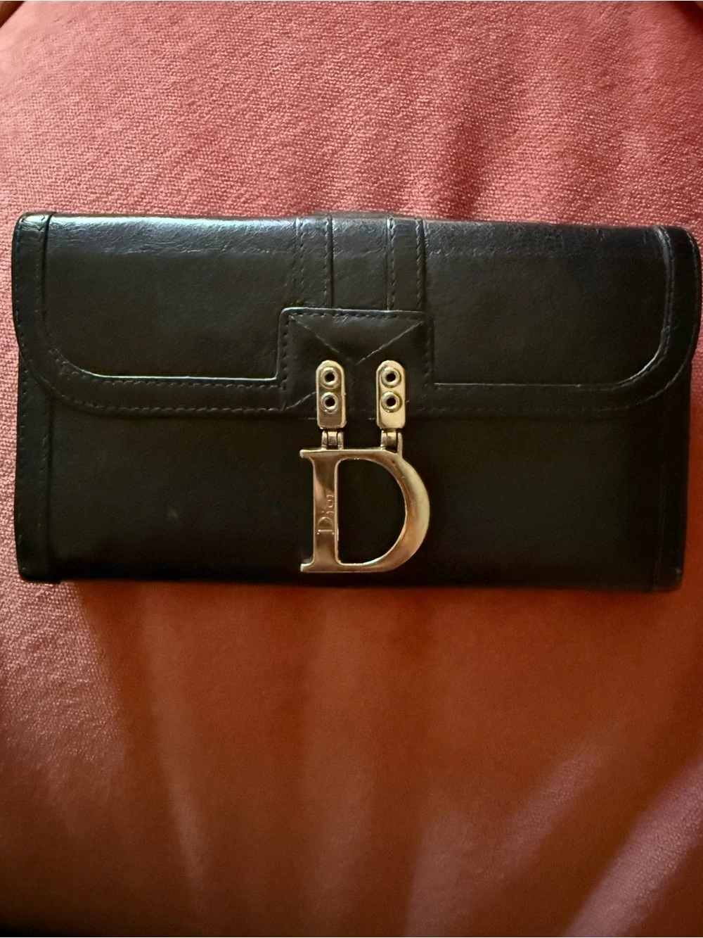 Dior Black Leather Wallet with Gold 'D' Hardware